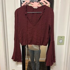 Chic Burgundy Flare Sleeve Blouse